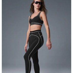 ALO Yoga Black Leggings & BRA with White Accents
